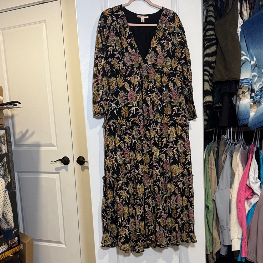 Banjanan Black and Gold Floral Long Sleeve Dress